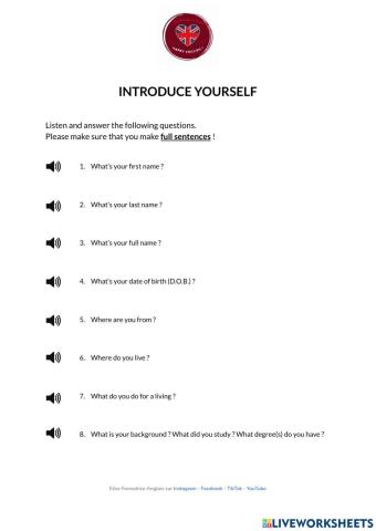 INTRODUCE YOURSELF - Adults - Speaking