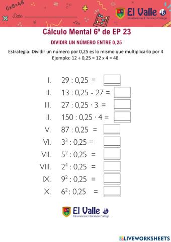 Cálculo Mental 6º de EP 23