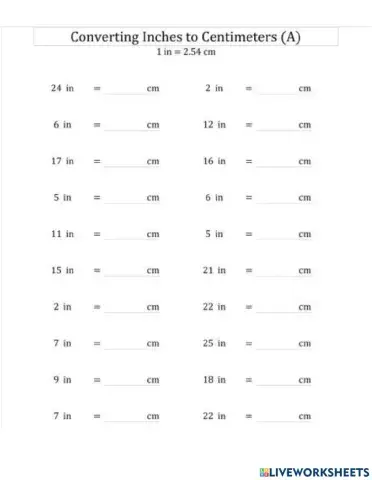 Convert inches to centimeters