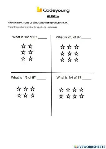 Finding fractions of whole number (concept h.w.)