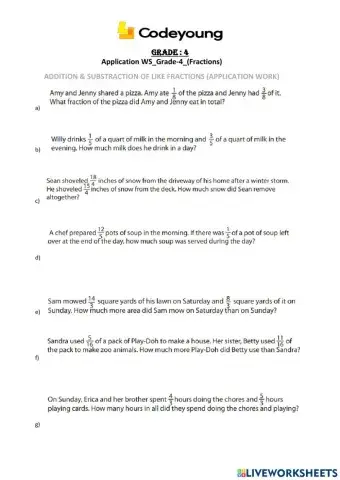 Addition - substraction of like fractions (application work)