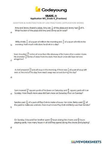 Addition - substraction of like fractions (application work)