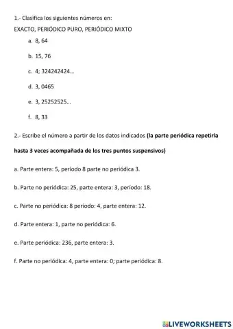 Clasificación números decimales