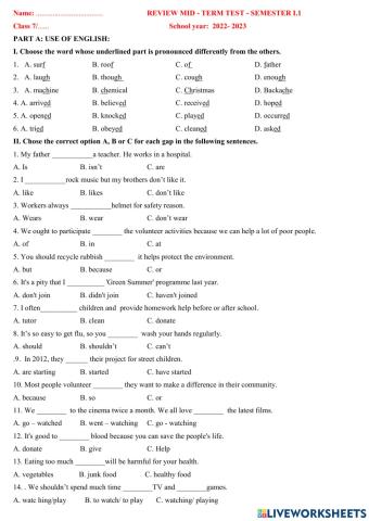 English 7- review for mid- term test semester i
