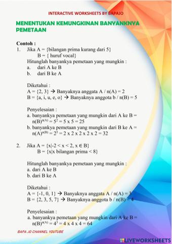 Menentukan kemungkinan banyaknya pemetaan