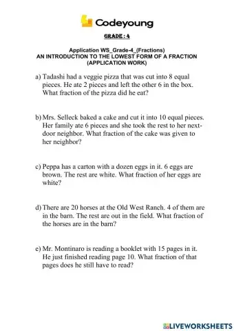 An introduction to the lowest form of a fraction (application work)