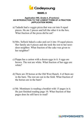 An introduction to the lowest form of a fraction (application work)