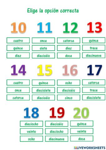 Numeración 10-20