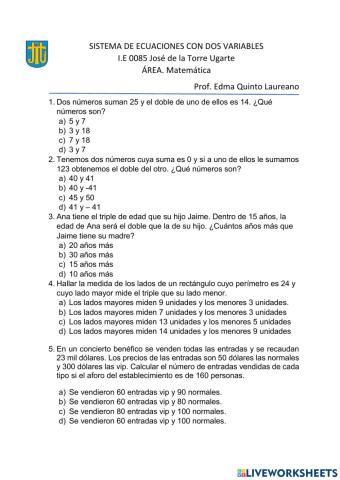 Problemas de ecuaciones con dos variables