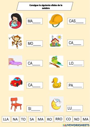 Consigue la silaba y completa la oración