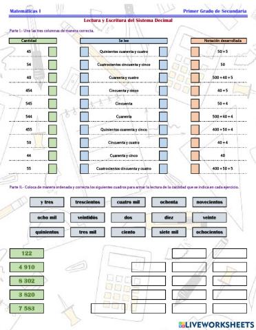 ESG127 Matemáticas 1 - Lectura y Escritura del Sistema Decimal -