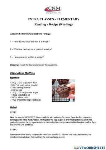 Reading a Recipe (Reading)