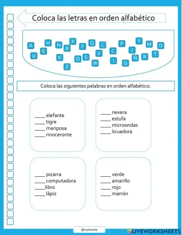 Coloca en  Orden Alfabético