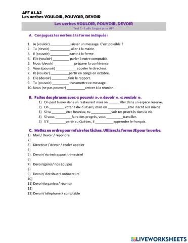 Les verbes VOULOIR, POUVOIR, DEVOIR