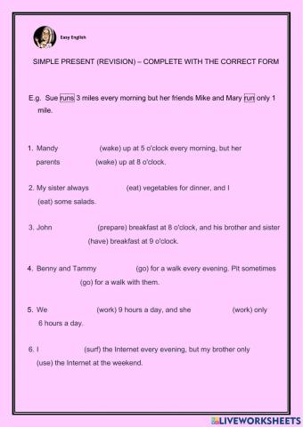 Simple Present Affirmative (drill - revision)