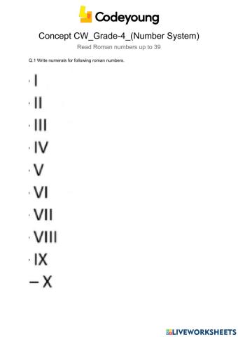 LO2 Write Roman Numerals up to 39-concept CW