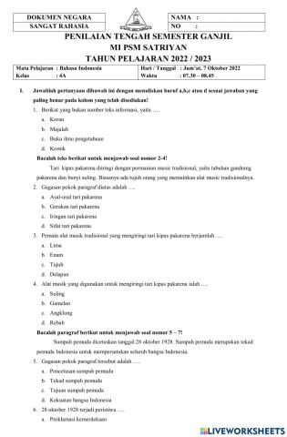 Soal PTS Ganjil BIN 2022-2023