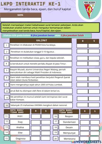 LKPD Menganalisis Tanda Baca, Huruf Kapital, dan Ejaan