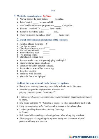 Grammar and vocabulary test