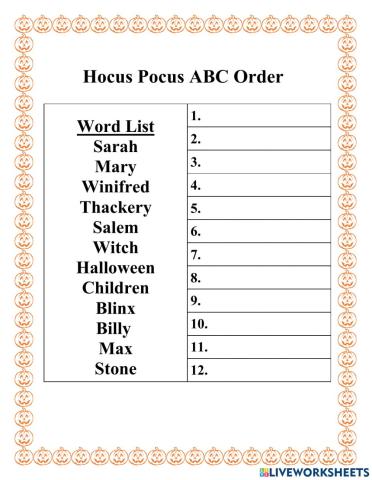 Hocus Pocus ABC Order