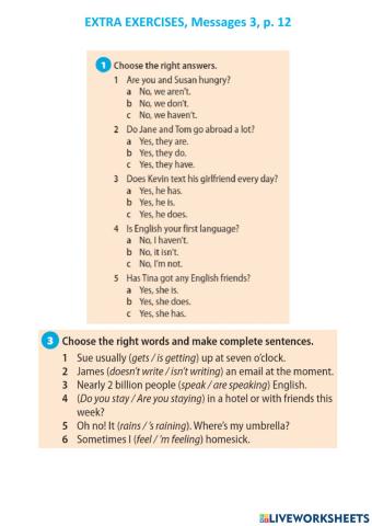 Extra exercises, Messages 3, p. 12