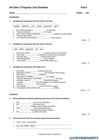 All clear 3 unit5 test standart