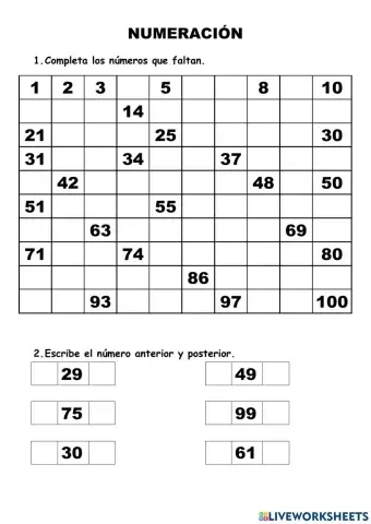 Numeros hasta el 100