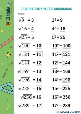 Raíces y cuadrados
