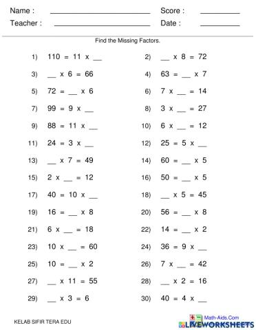 Missing factor 2-3-4-5-6-7-10-11(1)