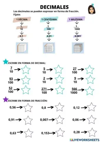 Ejercicios decimales y fracciones decimales