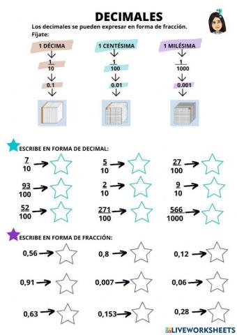 Ejercicios decimales y fracciones decimales
