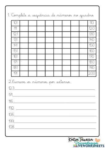 Sequência numérica e escrita por extenso