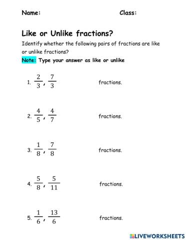 Like or unlike fractions