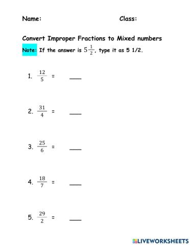 Convert Improper fractions to mixed numbers