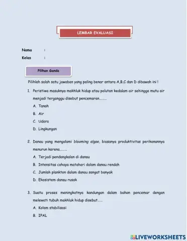 Soal evaluasi pencemaran lingkungan