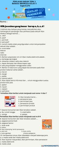 Penilaian Harian Bahasa Indonesia  Tema 3