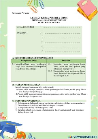 LKPD Unsur Intrinsik Teks Cerpen