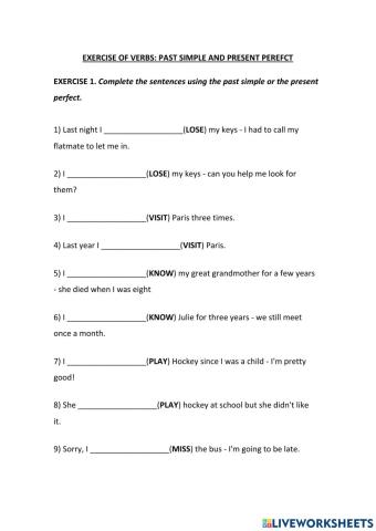 Exercises of past simple and present perfect