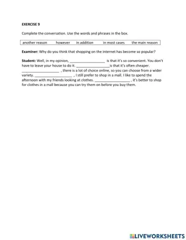 IE1, Unit 5, Speaking, Exercise 9