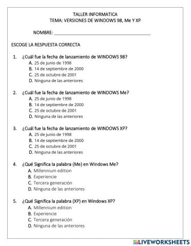 VERSIONES DE WINDOWS 98, Me Y XP