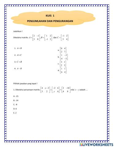 KUIS penjumlahan pengurangan matriks