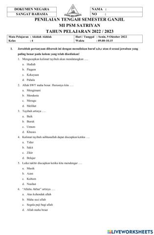 Soal PTS AA kelas 4 2022-2023