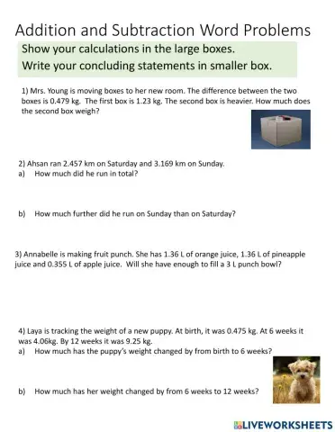 Addition and Subtraction Word Problems