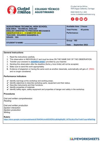 OBSERVATION 2 - 10th PRECISION MECHANICS - AUGUSTINIAN TECHNICAL HIGH SCHOOL