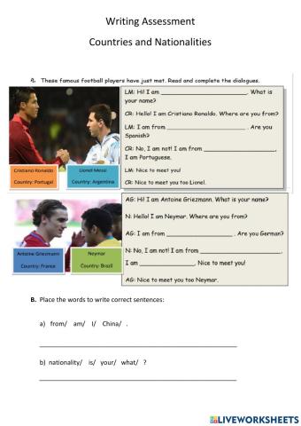 Writing Assessment - Countries and Nationalities