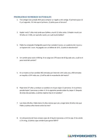 Problemas numeros naturales