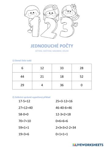 Pracovní list - Jednoduché počty