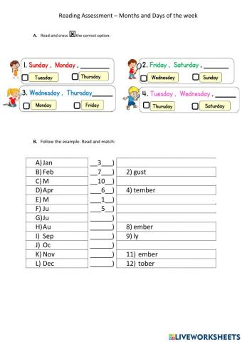 - Reading Assessment - Months and Days of the Week