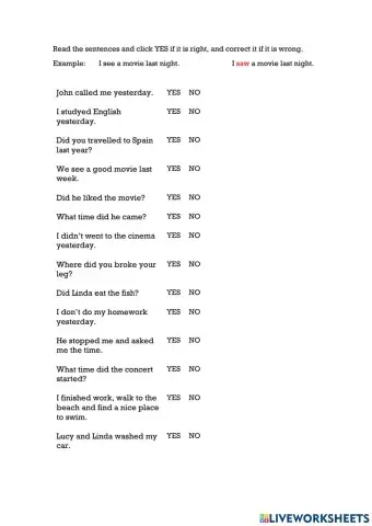 Past simple - Correct mistakes 1