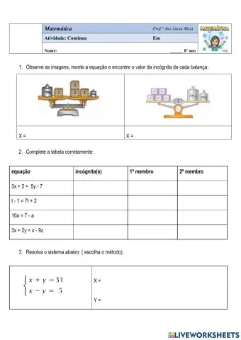 Equação e sistema de equações de 1º grau